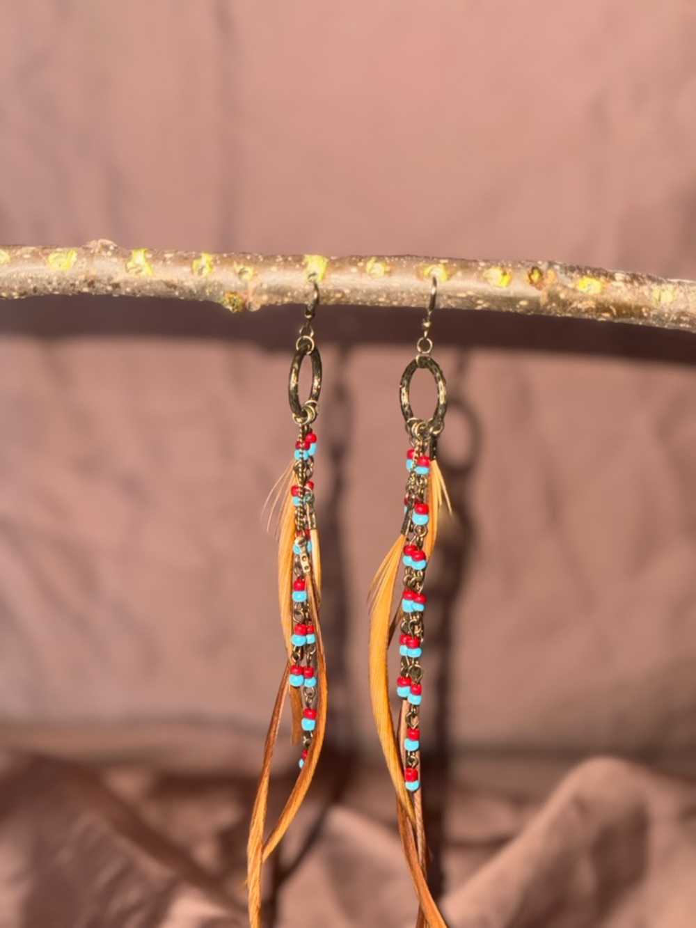 Shyanne Turquoise & Red Feather Bead Dangle Earrings